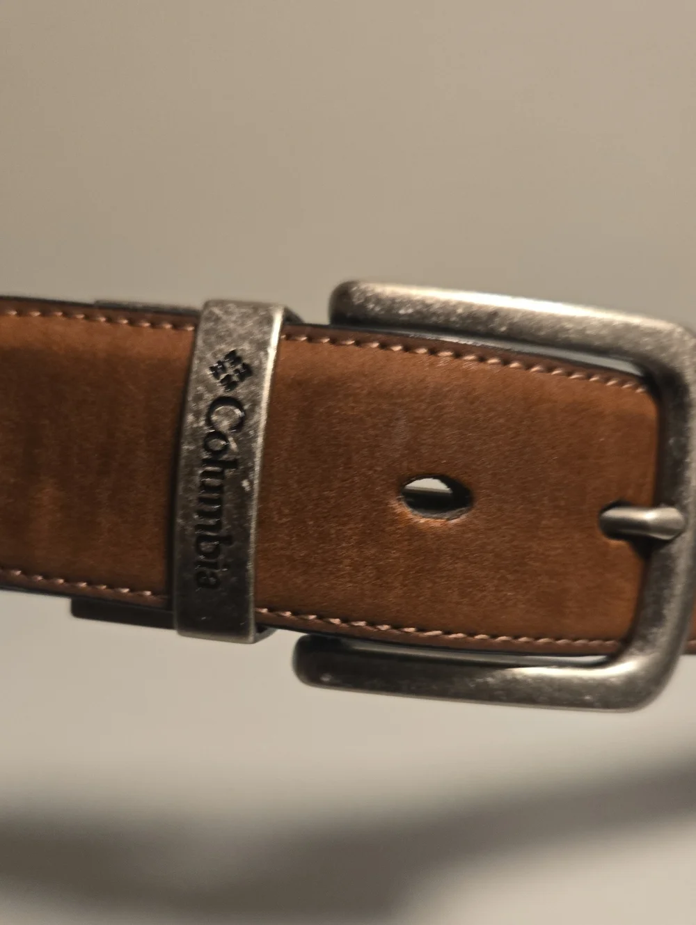 Columbia Men's Black and Brown Reversible Leather Belt with Antiqued Buckle